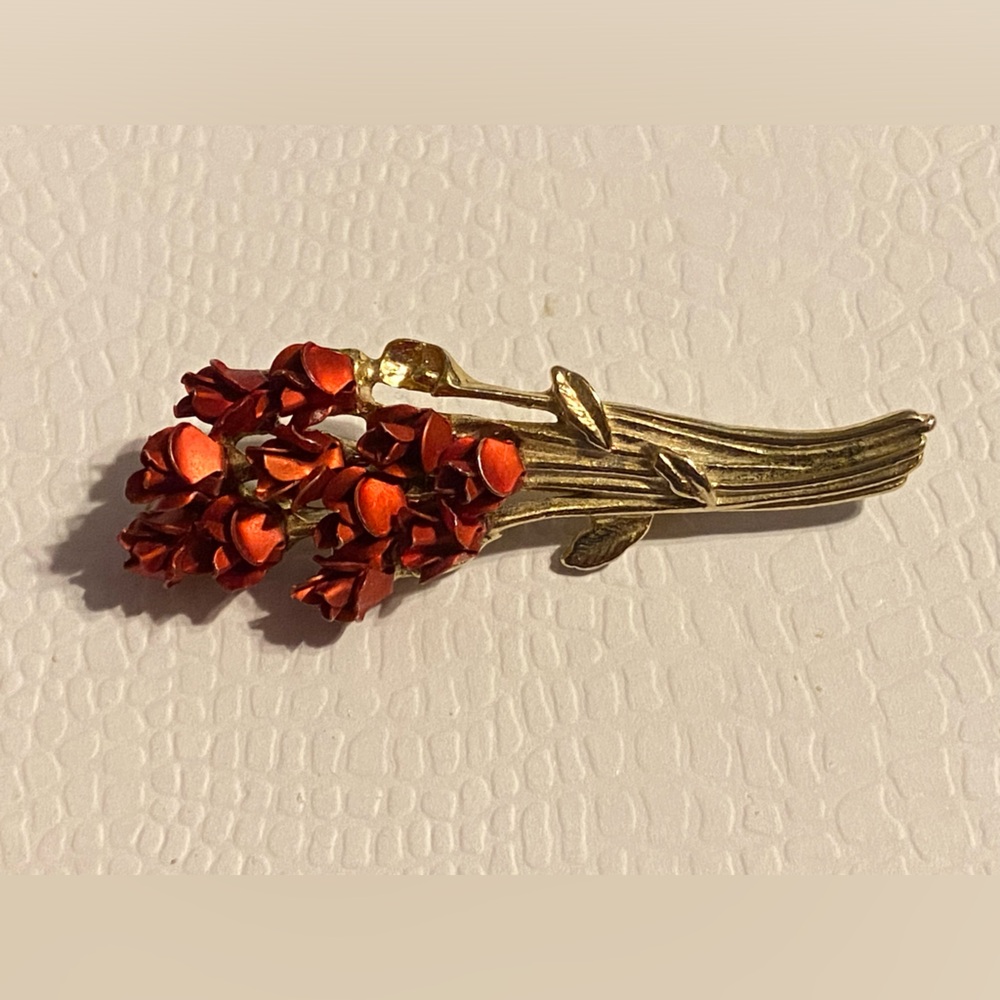Costume Enamel DM 97 Rose Flower Bouquet Brooch #6816